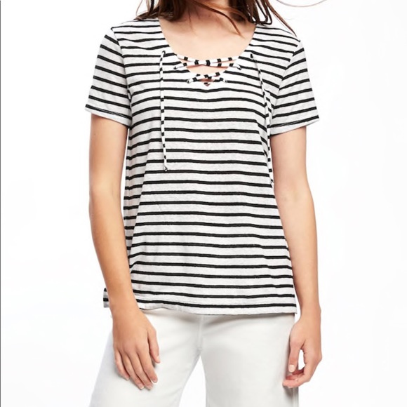 NWOT Slub-Knit Lace Up Top - Picture 2 of 6